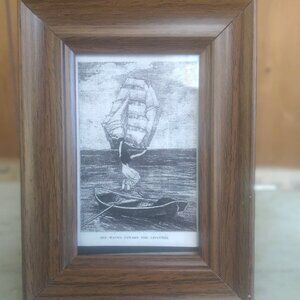 Framed B&W Photo-Reproduction of Vintage Illustration - Girl In A Skiff